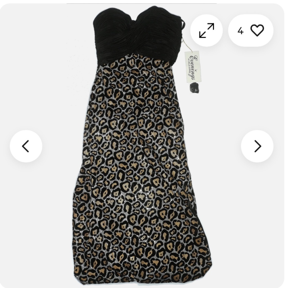 NWT Allure Strapless Sequin Maxi Black and Leopard Evening Gown Size 4